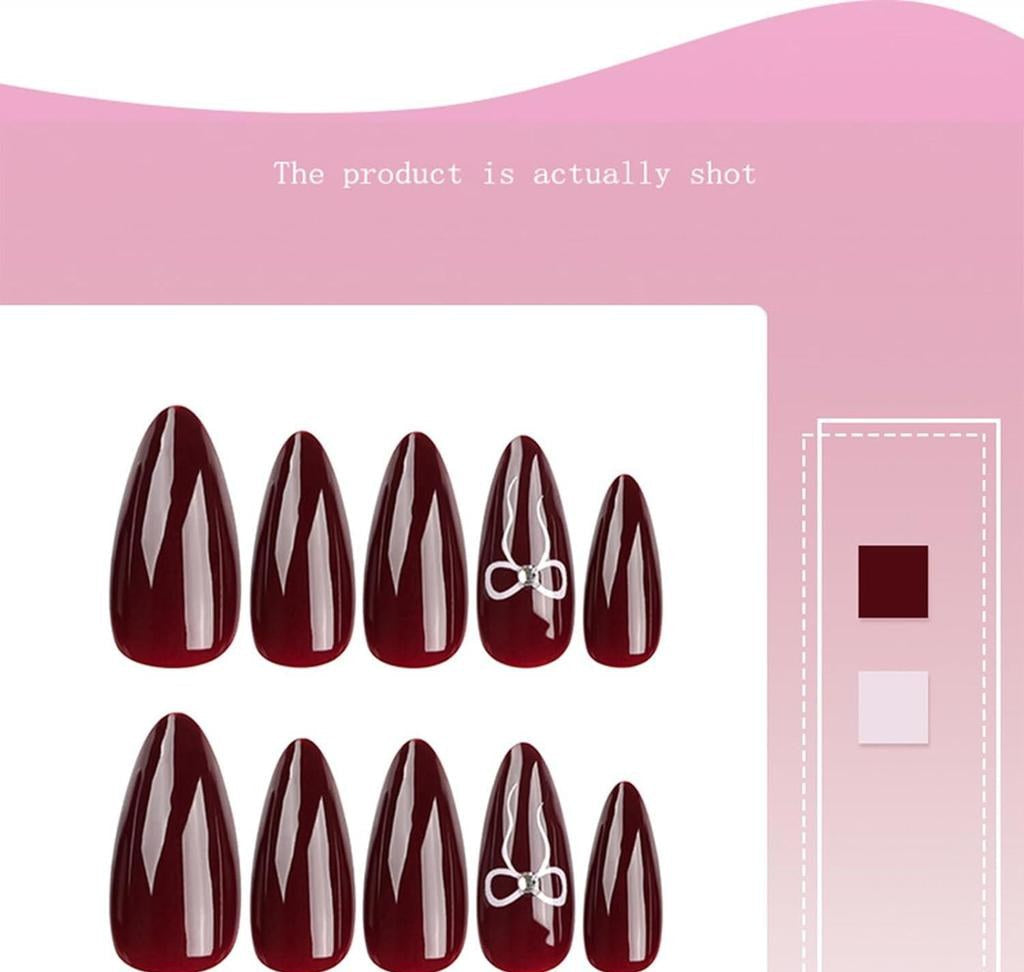 Reusable Press-On Nails Set of 24 (Bow Design)