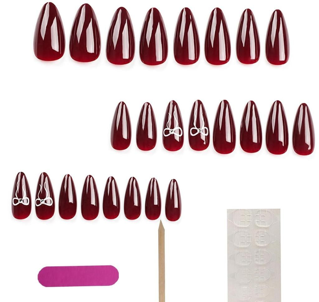 Reusable Press-On Nails Set of 24 (Bow Design)
