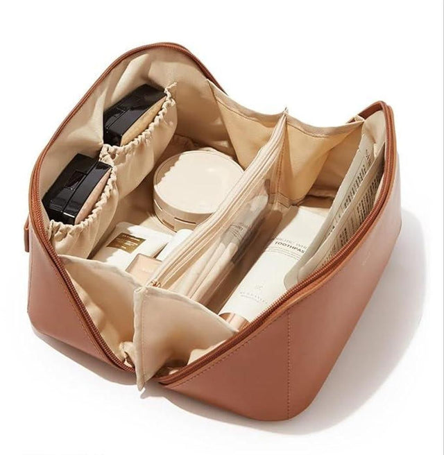 Open-Flat Travel Cosmetic Organizer Pouch with Divider