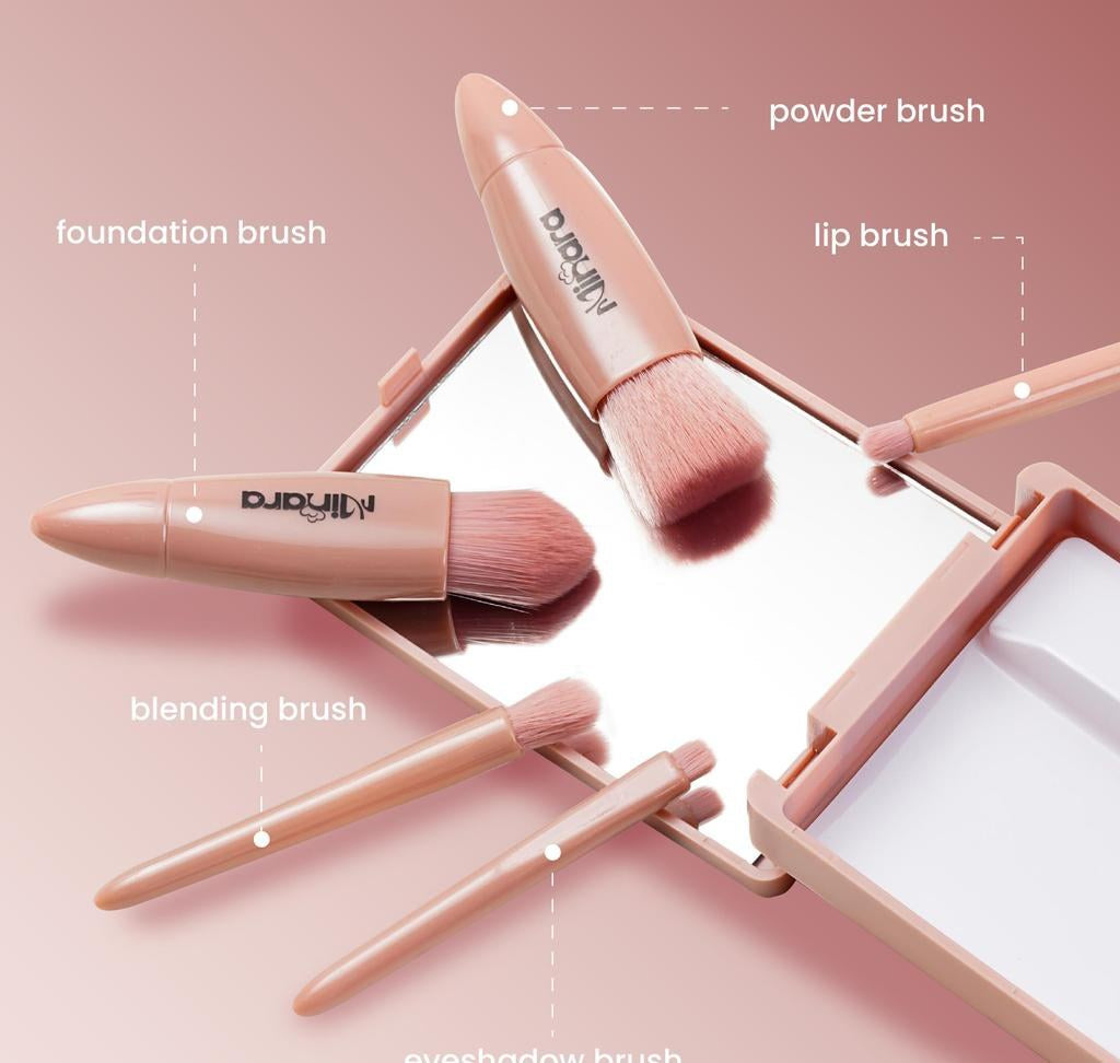 5-Piece Makeup Brush Set with Mirror