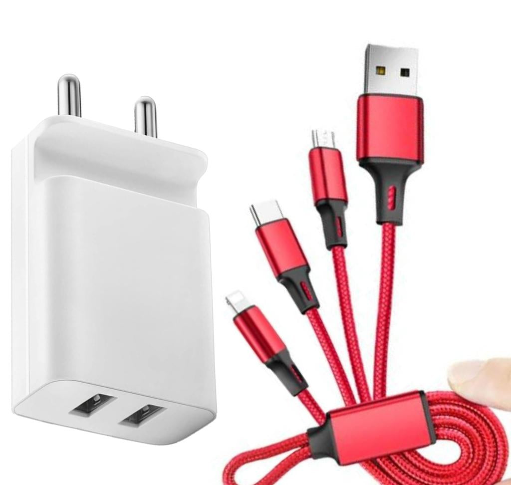 Dual USB Charger with 3-in-1 Cable