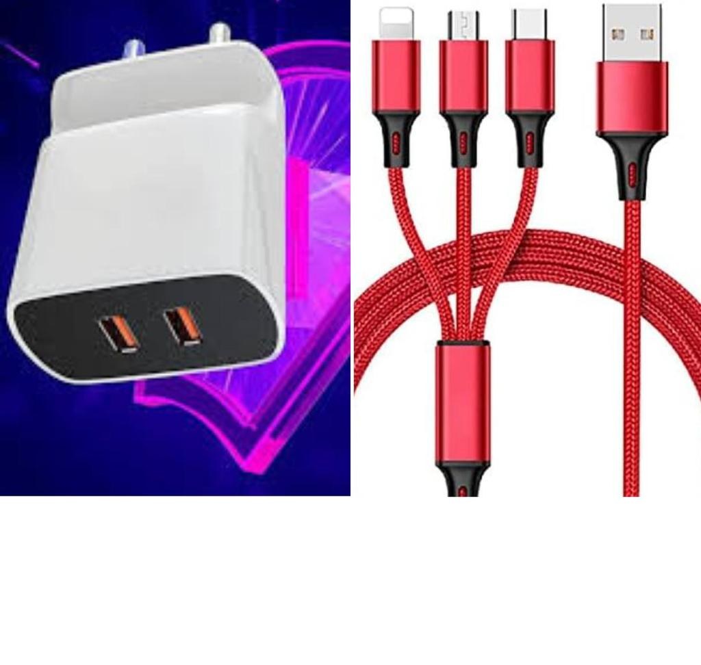 Dual USB Charger with 3-in-1 Cable