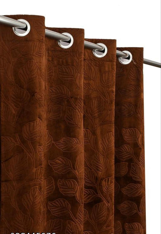 Velvet Leaf-Print Room Darkening Curtain