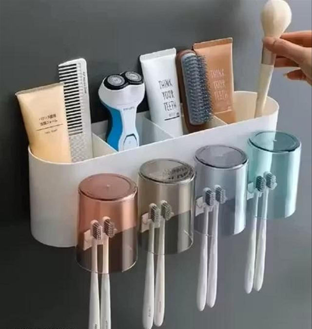 Wall-Mount Toothbrush Holder with 4 Cups
