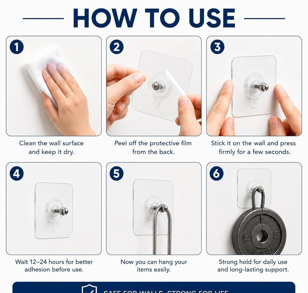 Heavy-Duty Adhesive Wall Hooks