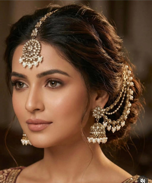 Oxidised Silver-Tone Bahubali Jhumka Earrings with Maang Tikka