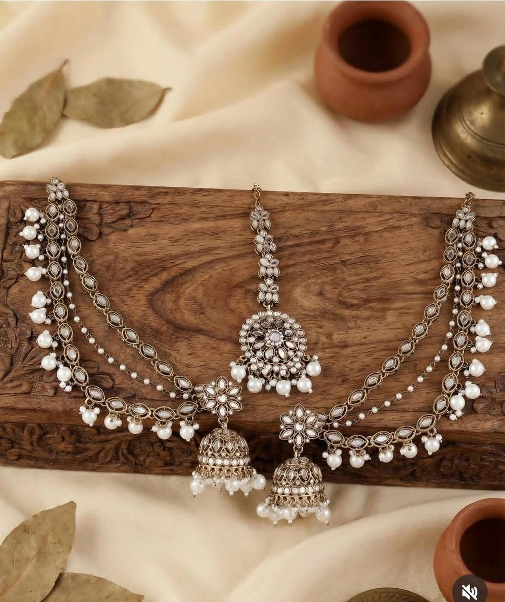 Oxidised Silver-Tone Bahubali Jhumka Earrings with Maang Tikka
