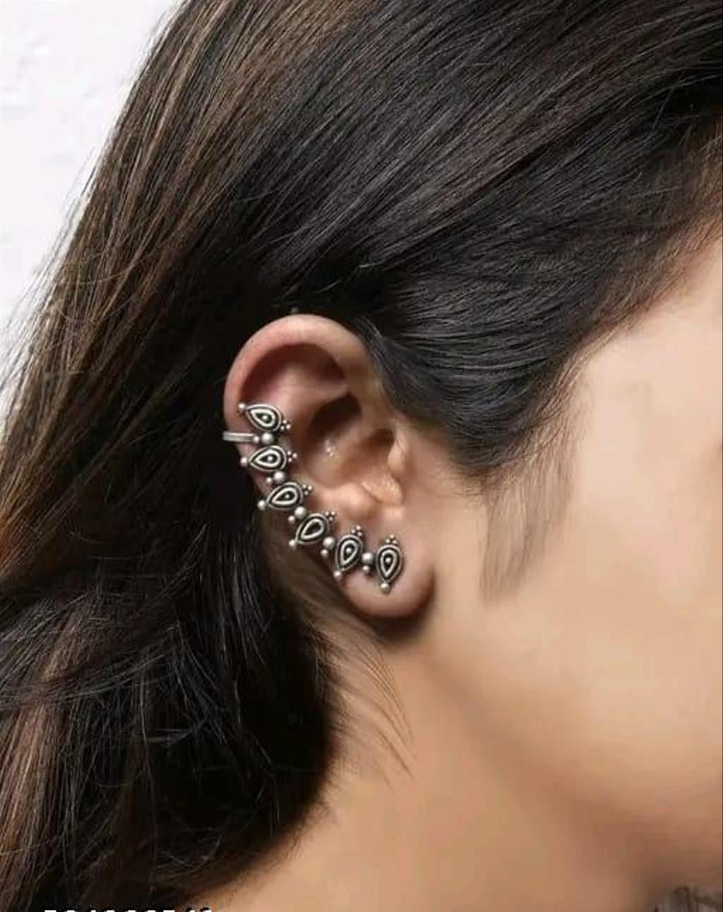 Oxidised Silver-Tone Clip-On Ear Cuff