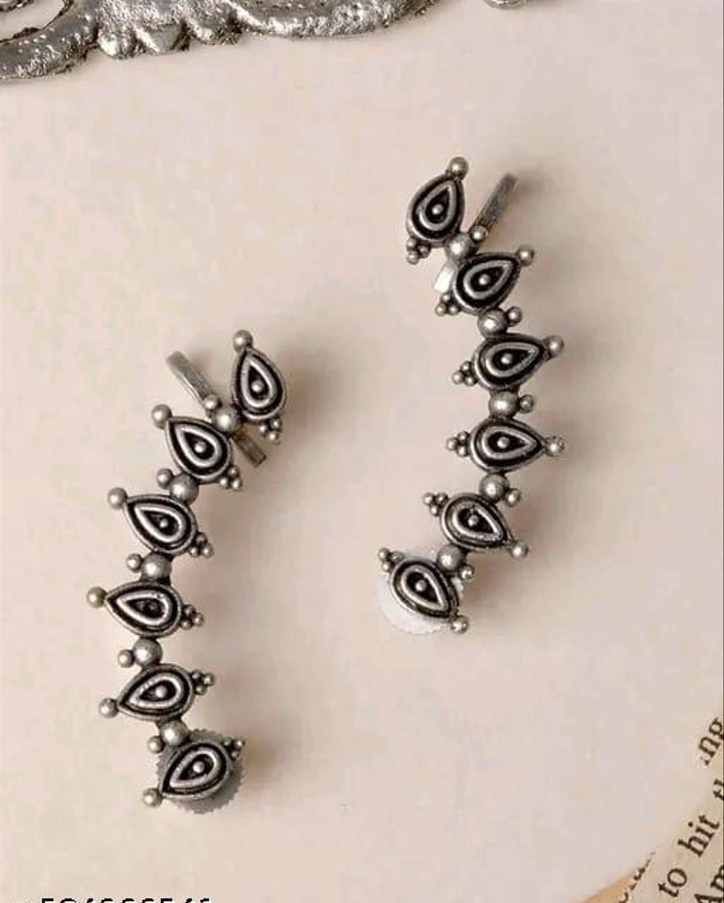 Oxidised Silver-Tone Clip-On Ear Cuff