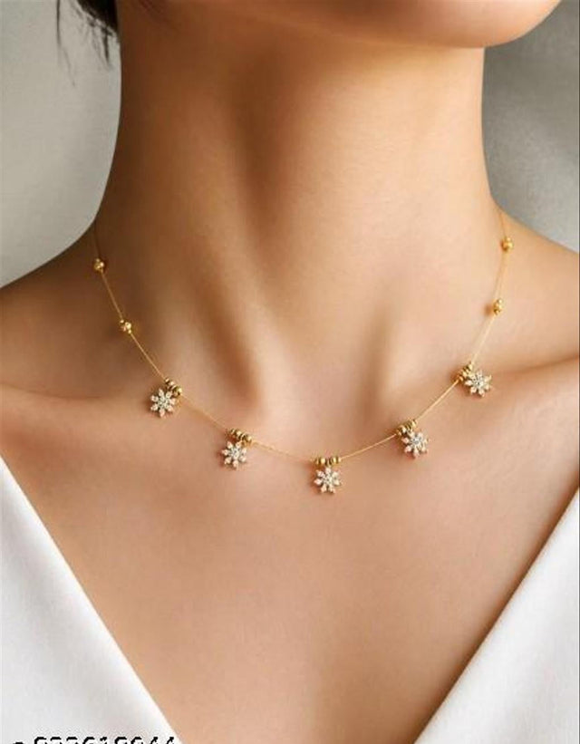Floral Stone Invisible Necklace, Gold-Tone
