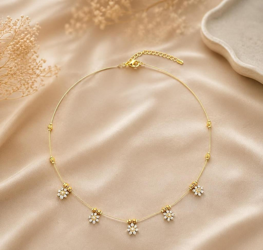 Floral Stone Invisible Necklace, Gold-Tone