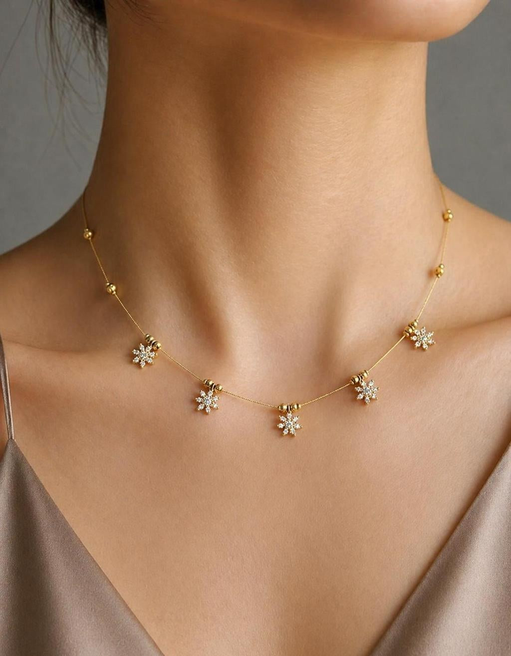 Floral Stone Invisible Necklace, Gold-Tone